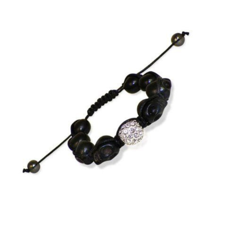 Dyed Turquoise Skull and Crystal Ball Bracelet